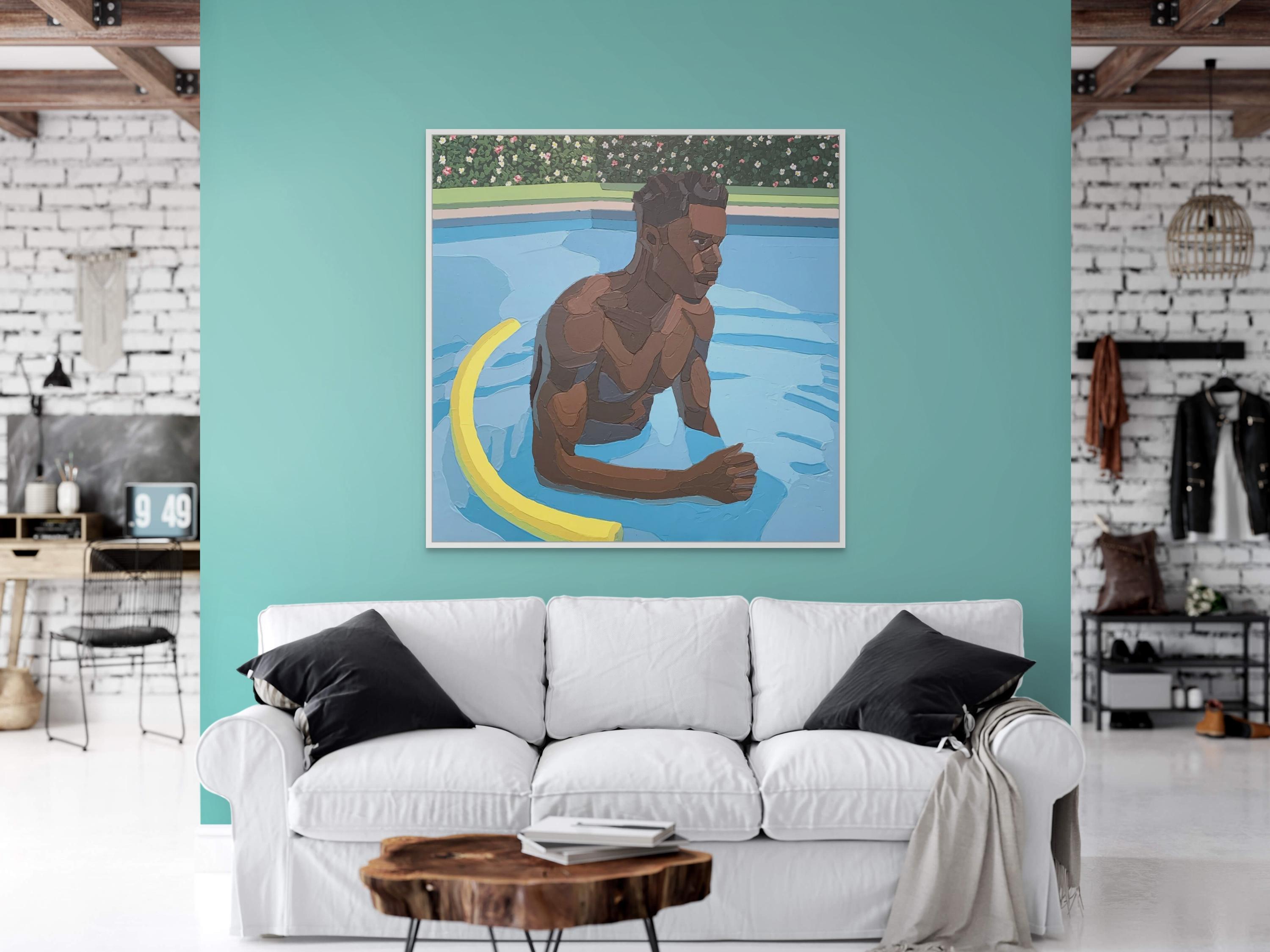 Unbound - Peinture acrylique originale représentant un modèle masculin dans un bassin 2