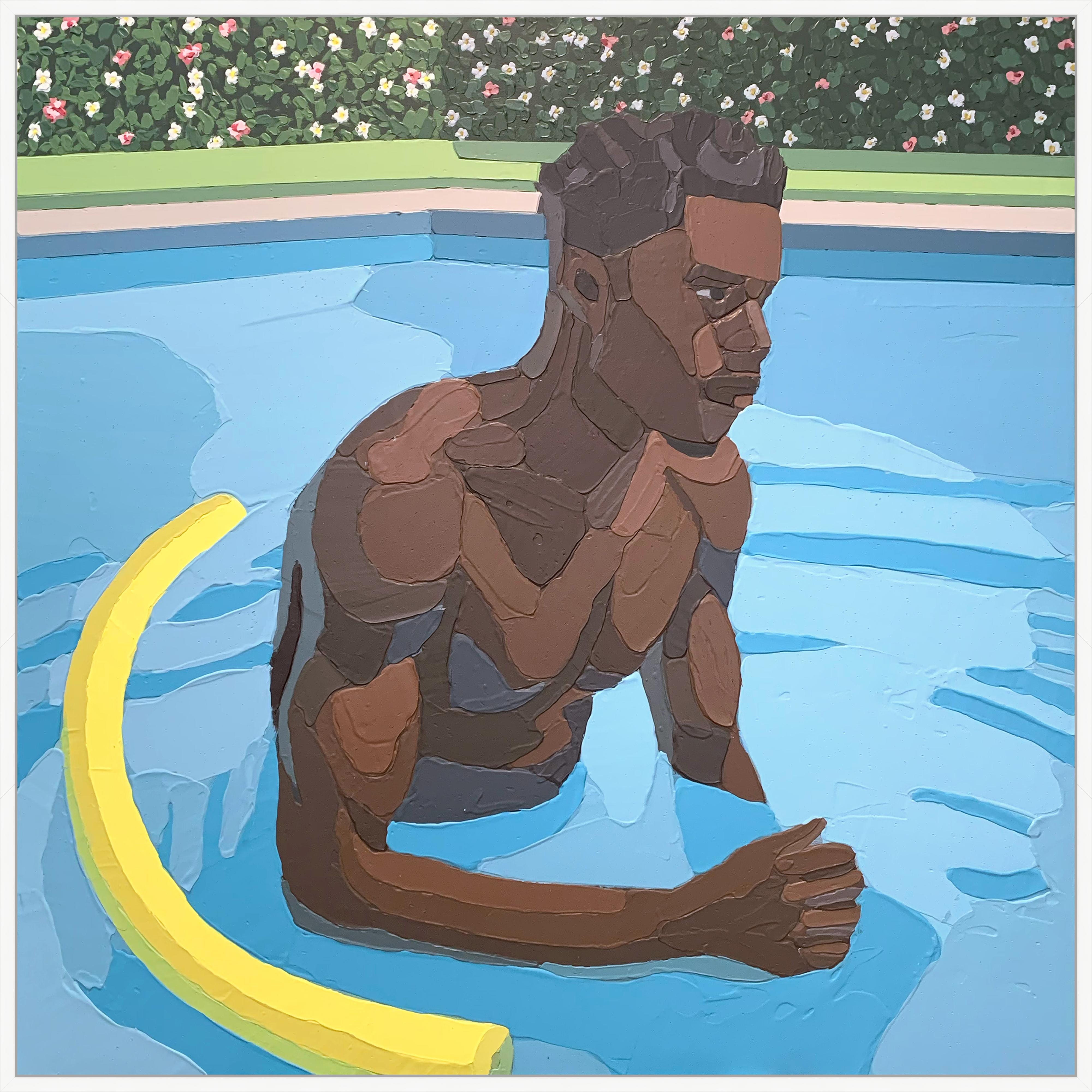 Andrew Gray Figurative Painting - "Unbound" - Original Acrylic Painting featuring a Male Model in a Pool