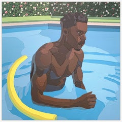"Unbound" - Original Acrylic Painting featuring a Male Model in a Pool