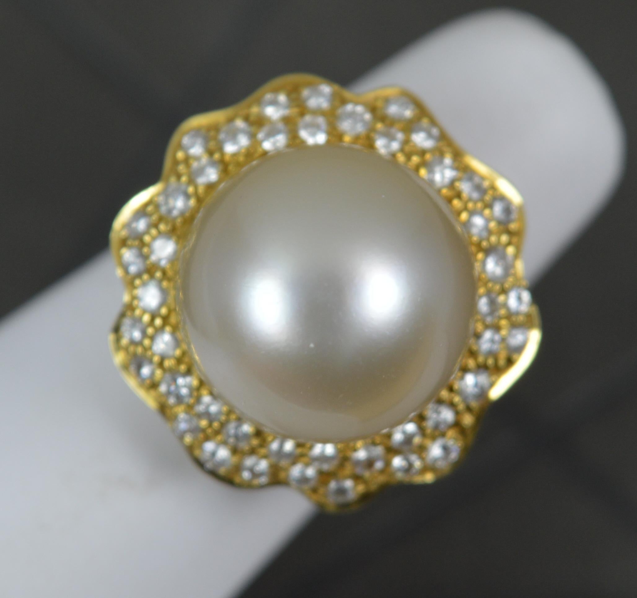 Andrew Grima 18 Carat Gold Pearl and Diamond Cocktail Cluster Ring For Sale 4