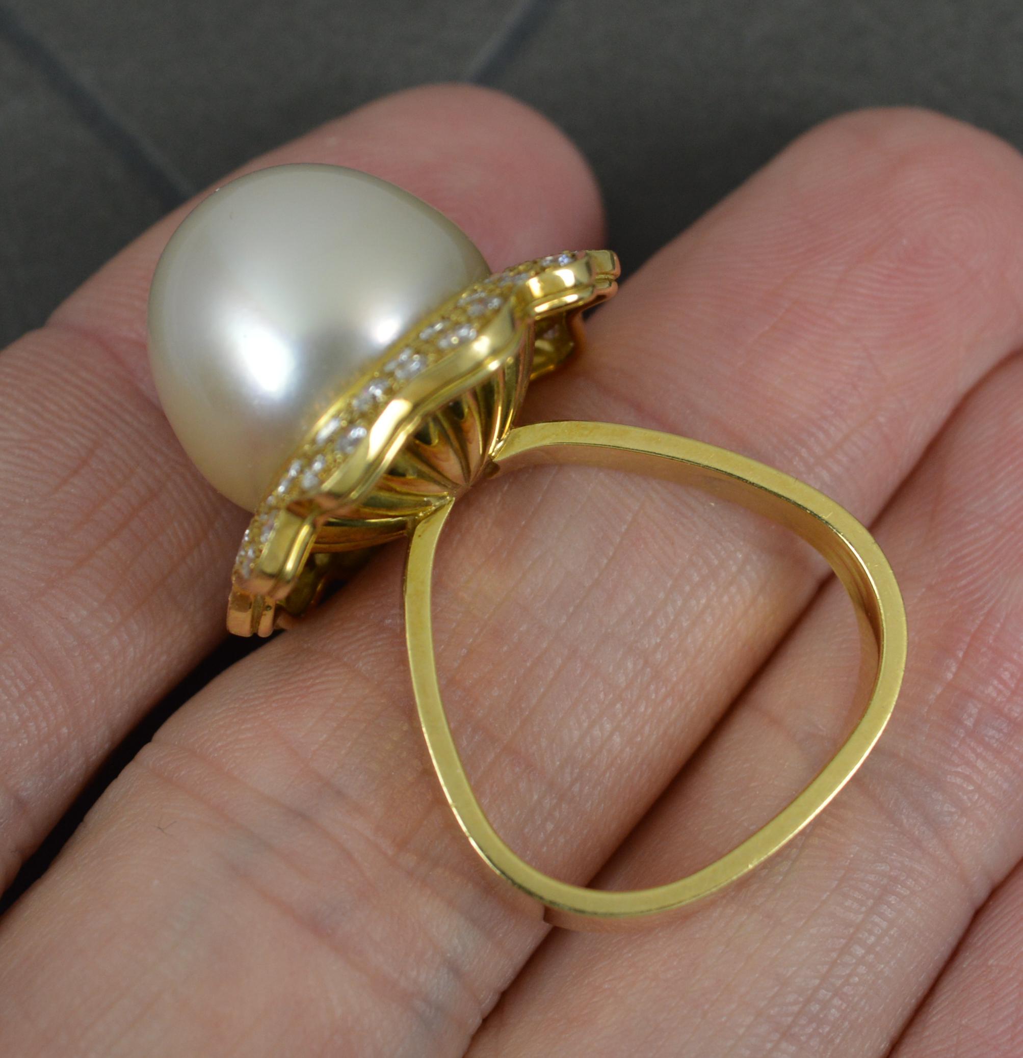 Aesthetic Movement Andrew Grima 18 Carat Gold Pearl and Diamond Cocktail Cluster Ring For Sale