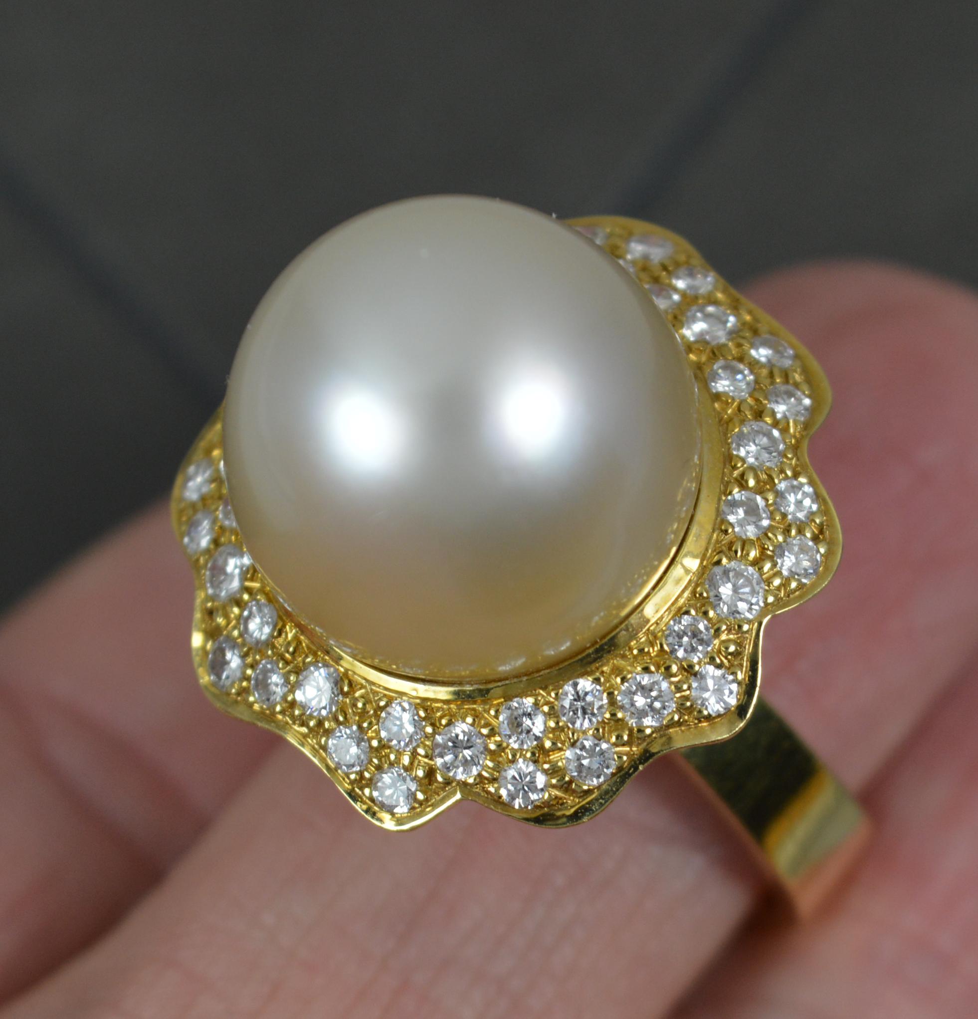 Women's Andrew Grima 18 Carat Gold Pearl and Diamond Cocktail Cluster Ring For Sale