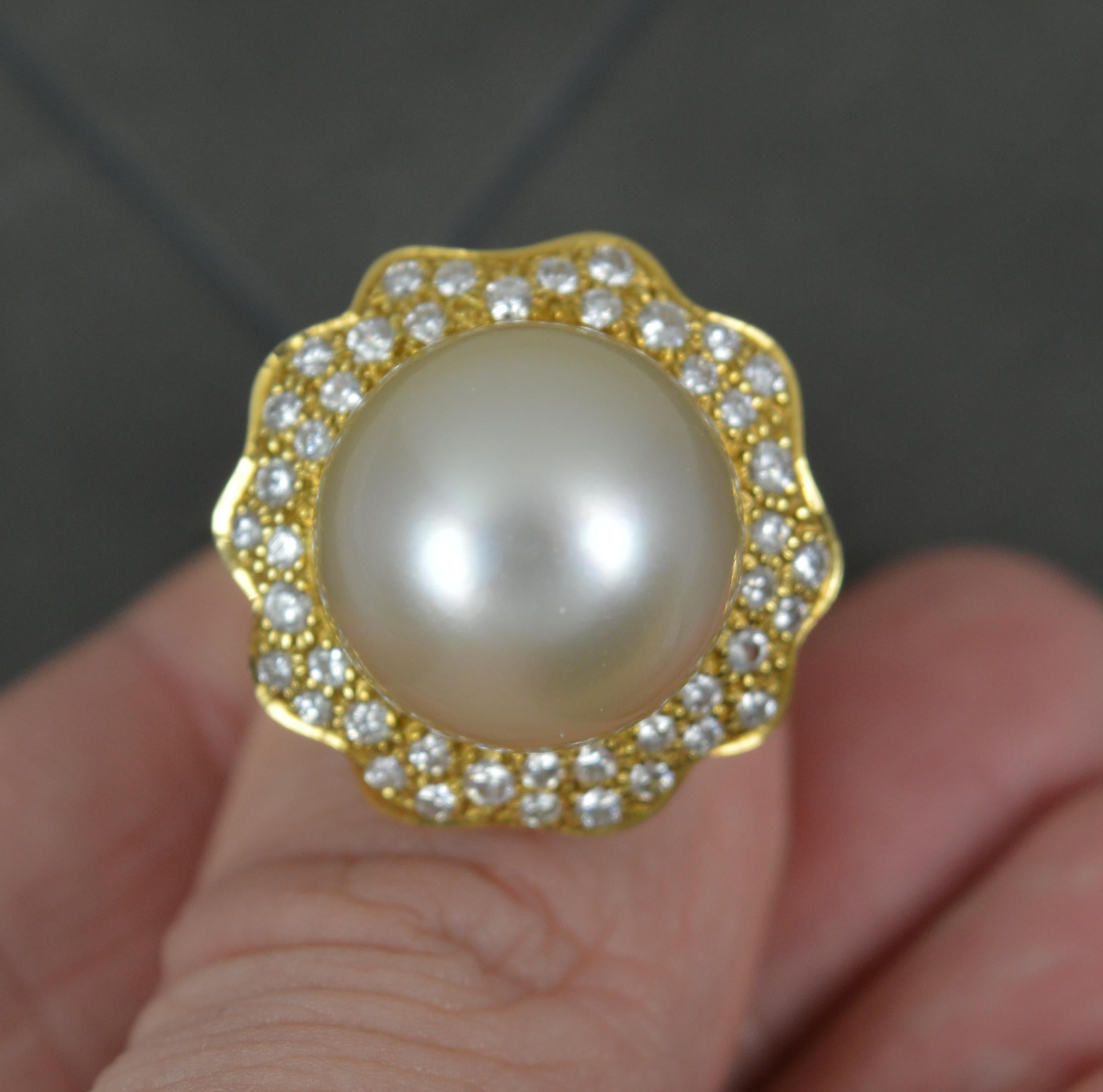 Andrew Grima 18 Carat Gold Pearl and Diamond Cocktail Cluster Ring For Sale 1