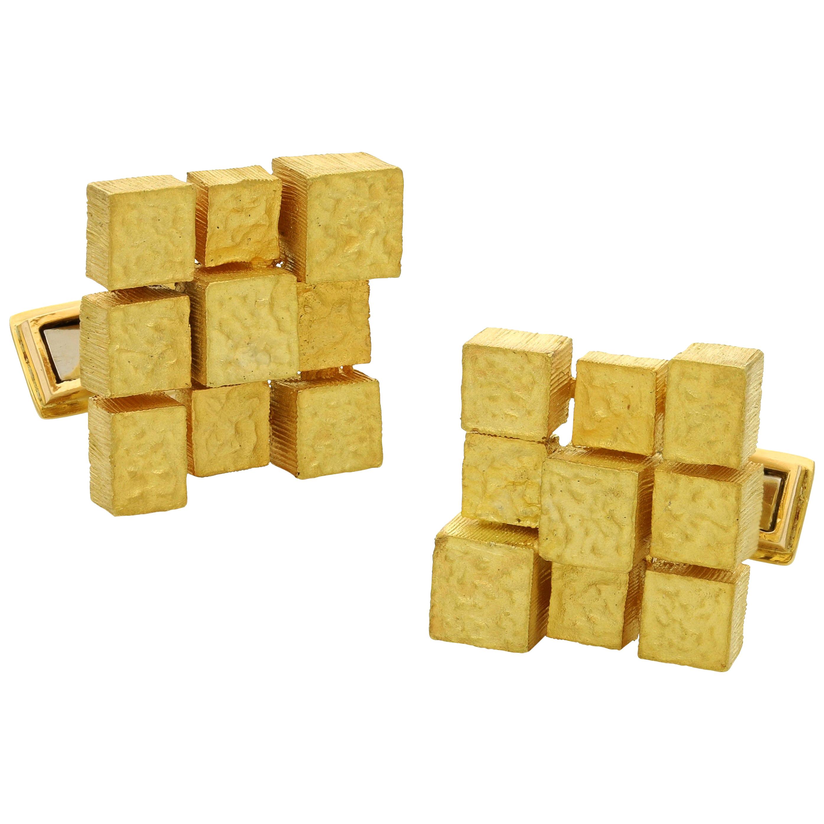 Andrew Grima 18 Carat Gold Swivel Cufflinks of Multi-Square Textured Design