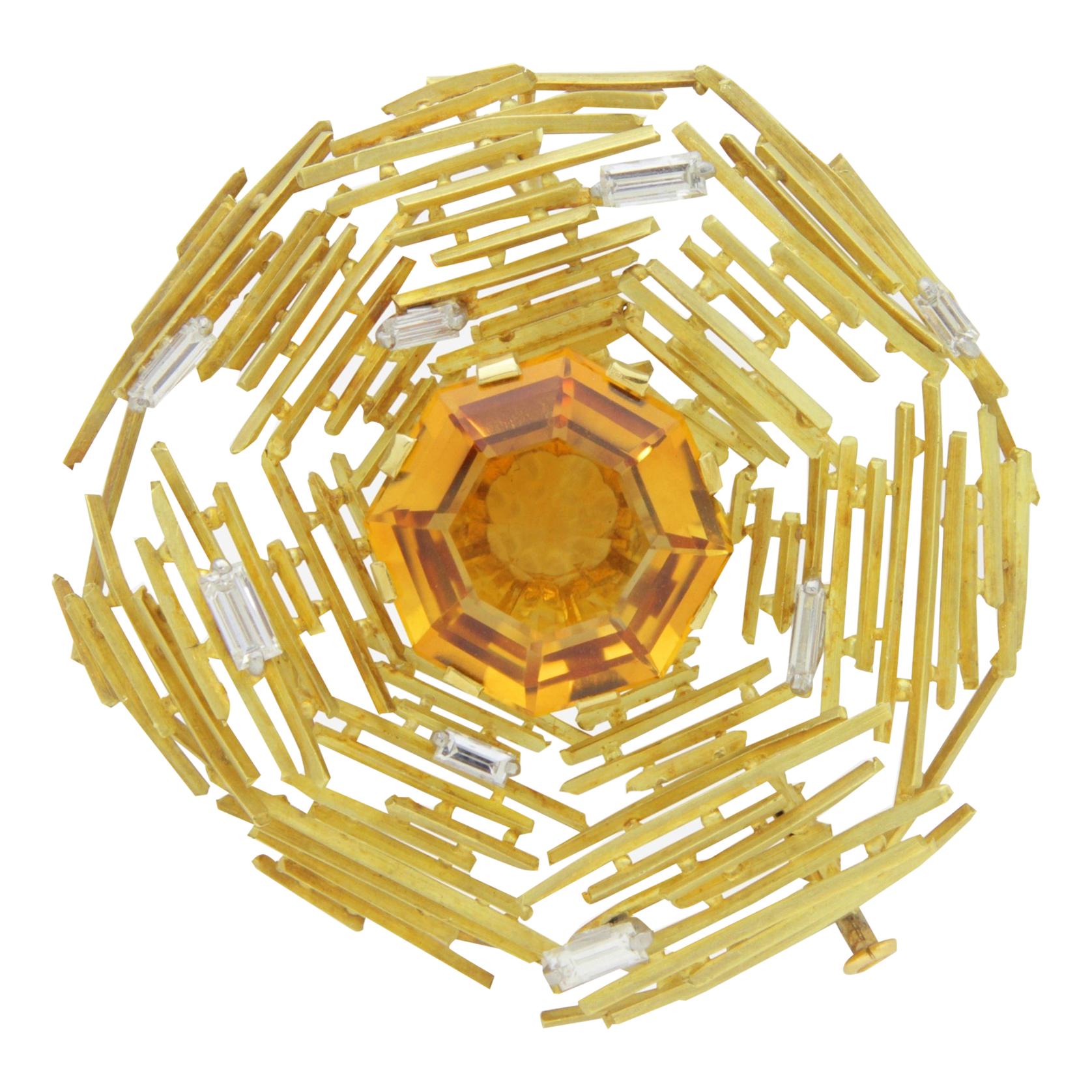 Andrew Grima 18 Karat Gold, Citrine and Diamond Brooch