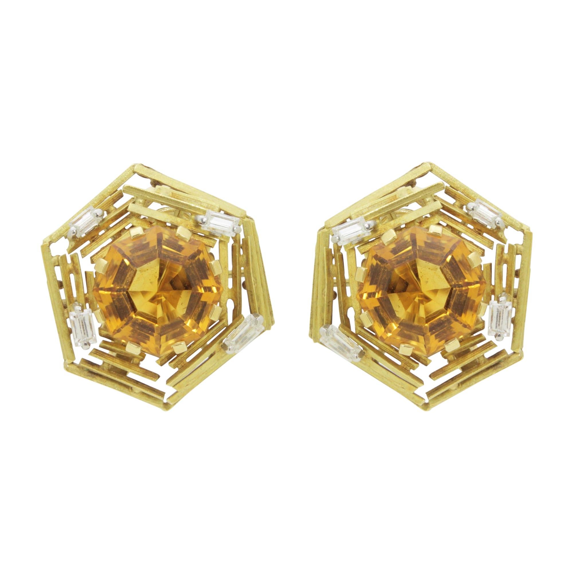 Andrew Grima 18 Karat Gold, Citrine and Diamond Ear Clips