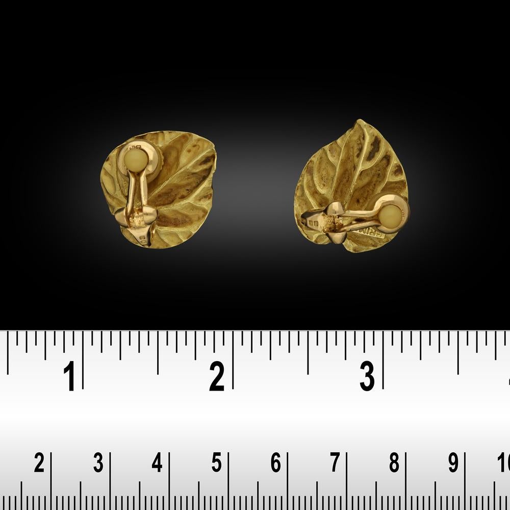 Andrew Grima 18ct Yellow Gold And Diamond Cyclamen Leaf Earrings 1967 In Good Condition In London, GB