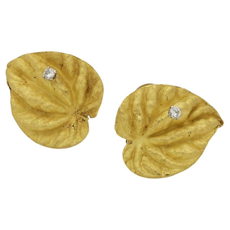 Andrew Grima 18ct Yellow Gold And Diamond Cyclamen Leaf Earrings 1967