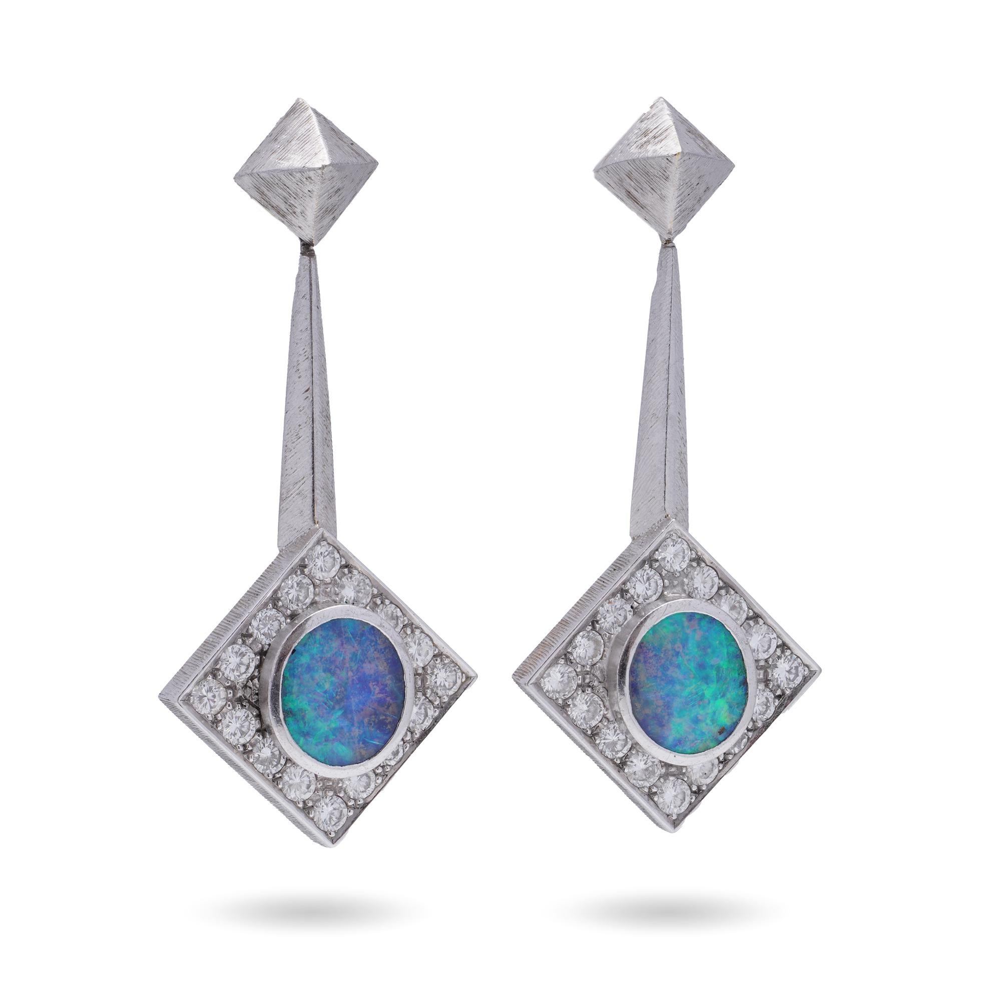 Oval Cut ANDREW GRIMA 18KT Gold Opal Earrings For Sale