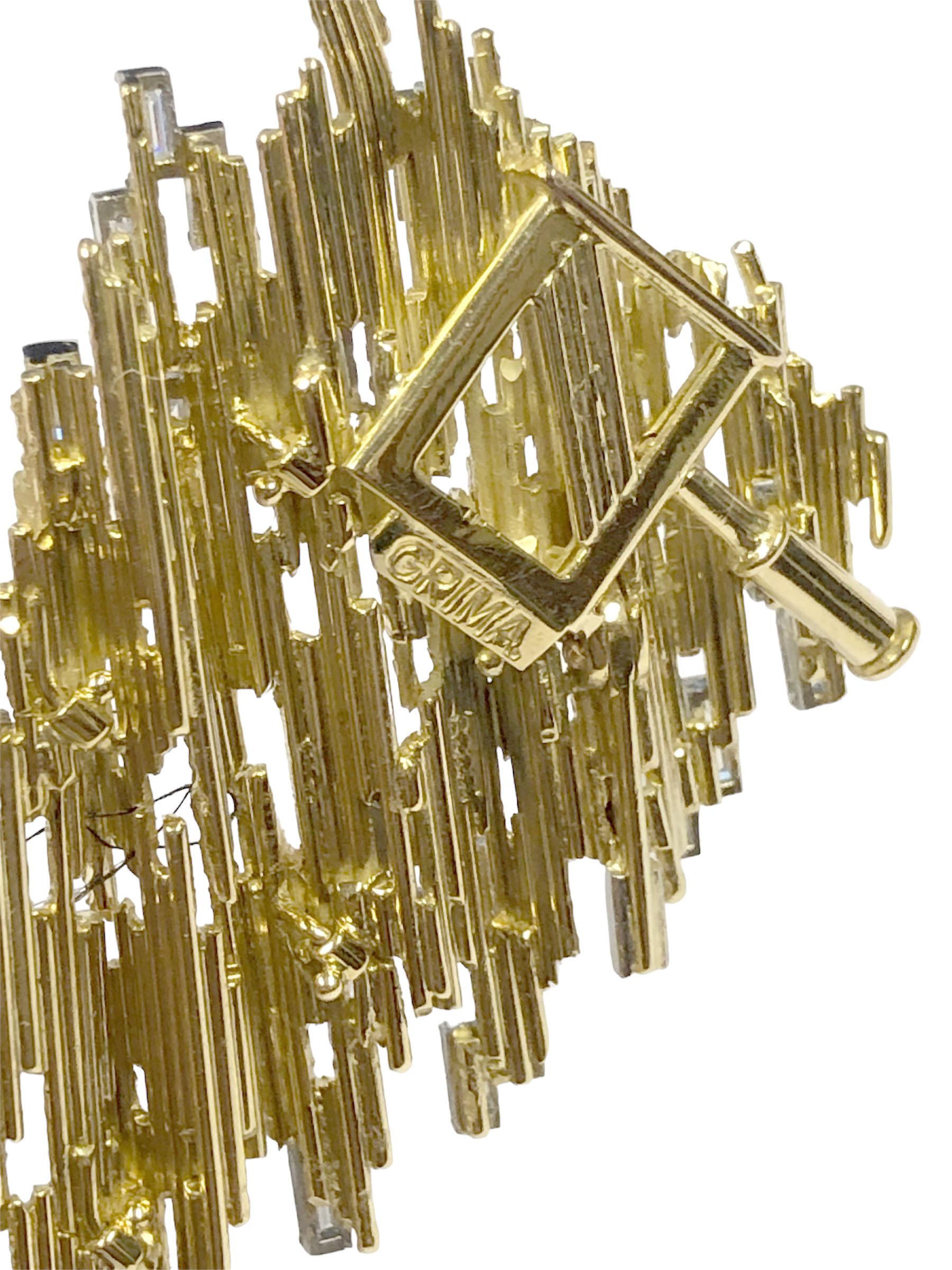 Andrew Grima 1960s Modernist Beeindruckendes Armband aus Gelbgold und Diamanten (Baguetteschliff)