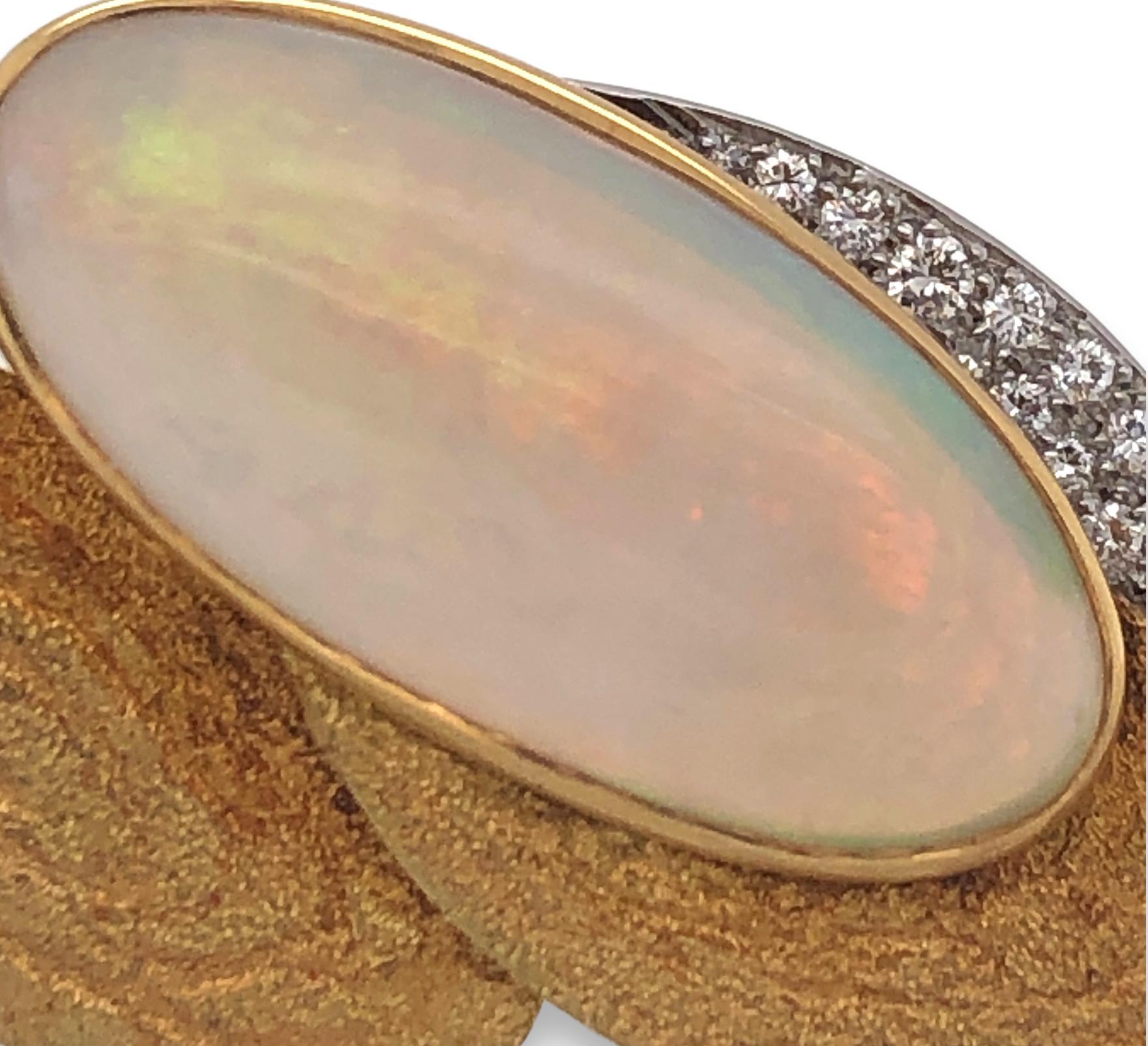 Andrew Grima 1970s Opal Gold and Diamond Brooch 1