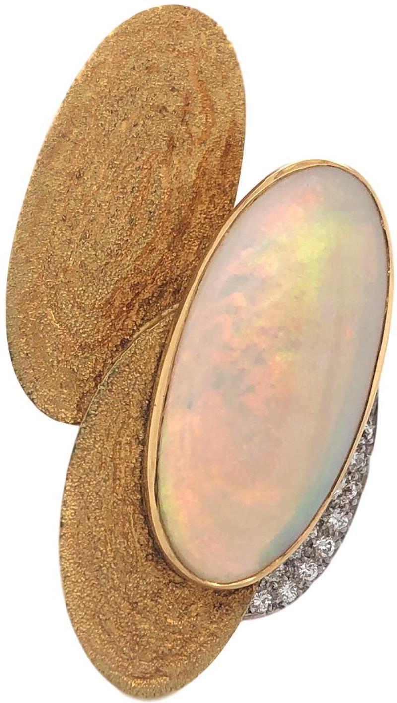Andrew Grima 1970s Opal Gold and Diamond Brooch 2