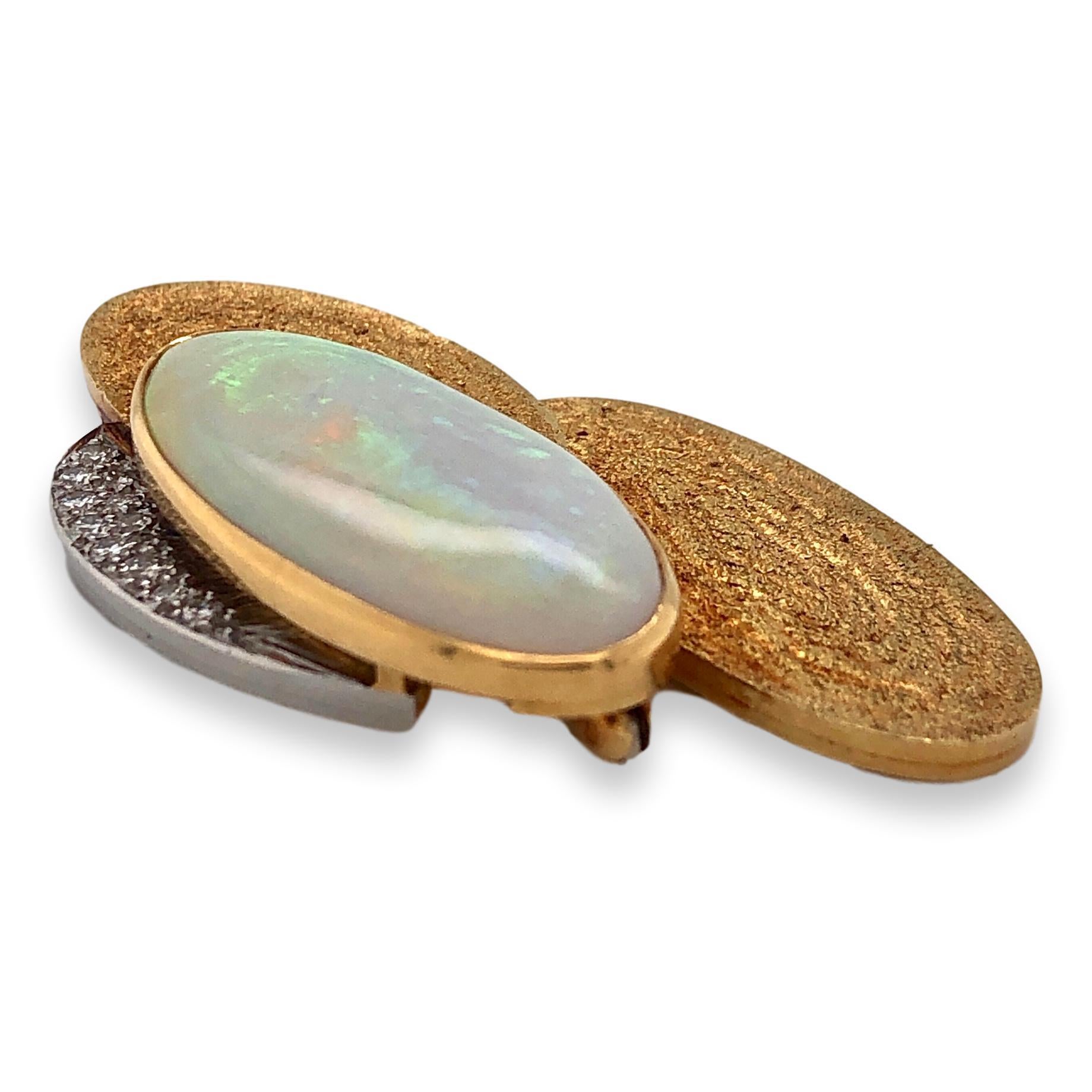 Andrew Grima 1970s Opal Gold and Diamond Brooch 3