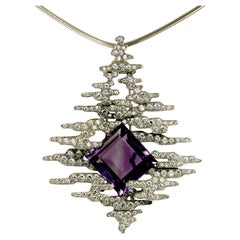 Andrew Grima Amethyst, Diamond and Gold Brooch/Pendant Necklace
