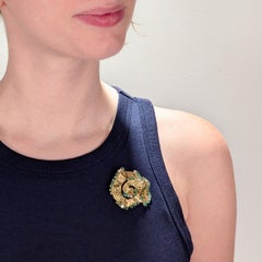 Andrew Grima Attributed 18 Karat Gold, Emerald, & Diamond Modernist Brooch