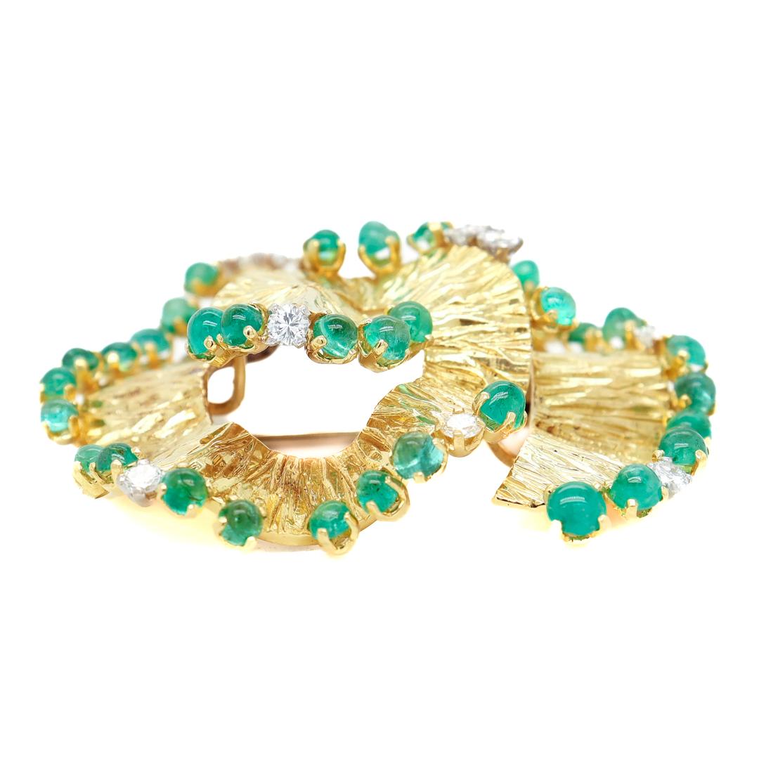 Women's or Men's Andrew Grima Attributed 18 Karat Gold, Emerald, & Diamond Modernist Brooch For Sale