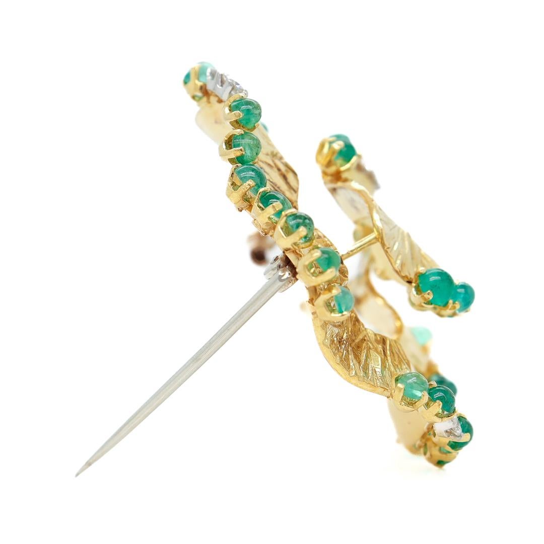 Andrew Grima Attributed 18 Karat Gold, Emerald, & Diamond Modernist Brooch For Sale 4