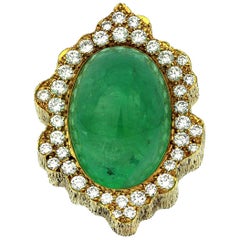 Andrew Grima Big Emerald and Diamond Ring, Vintage 1970 in Aesthetic Design