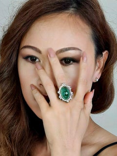 Andrew Grima Big Emerald and Diamond Ring, Vintage 1970 in Aesthetic Design