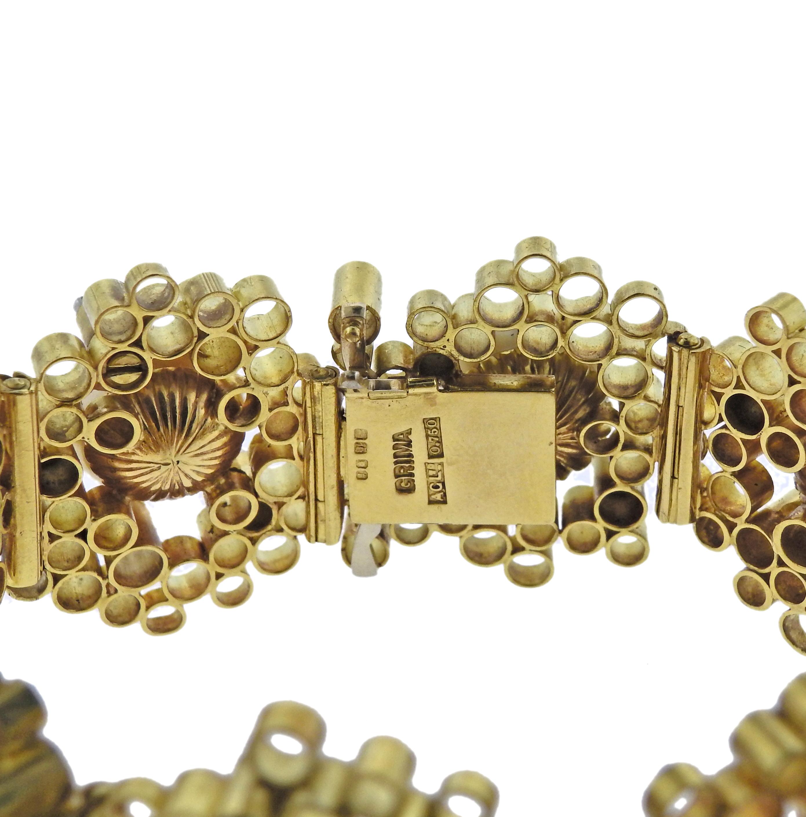 Women's Andrew Grima Pearl Diamond Gold Honeycomb Bracelet For Sale