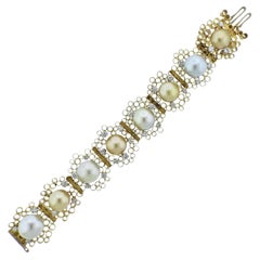 Andrew Grima Pearl Diamond Gold Honeycomb Bracelet