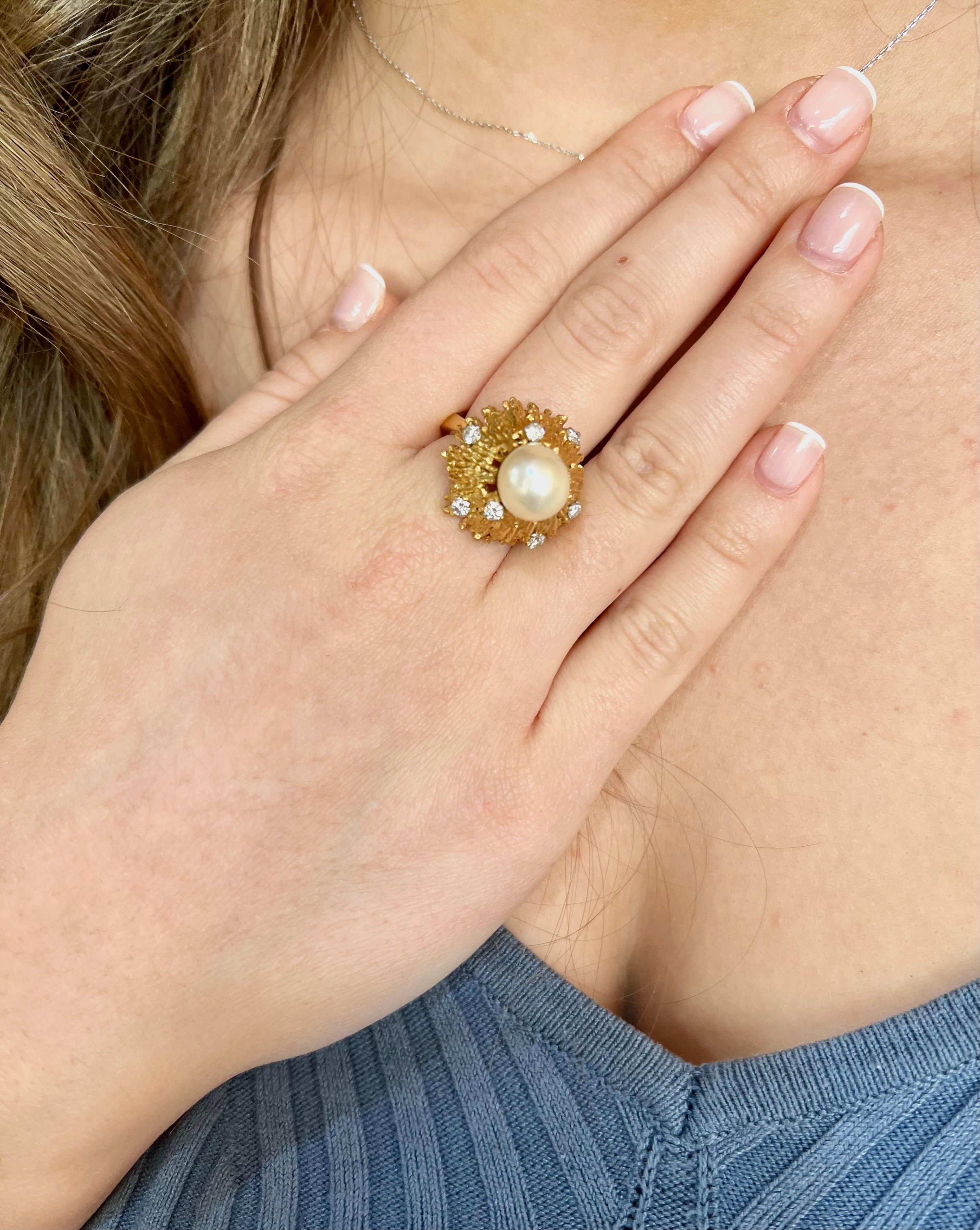 Modern Andrew Grima Pearl Diamonds 18 Carat Yellow Gold Ring For Sale