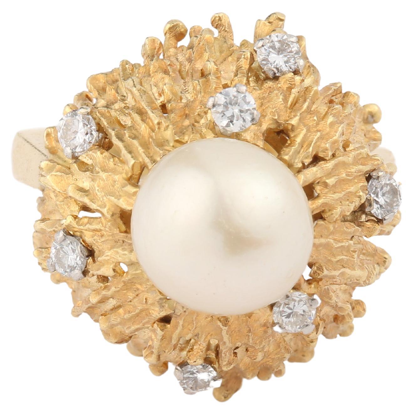 Andrew Grima Pearl Diamonds 18 Carat Yellow Gold Ring For Sale