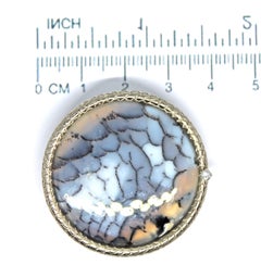 Andrew Grima Polished Agate Panel, Single Diamond 18 Karat Signed Brooch