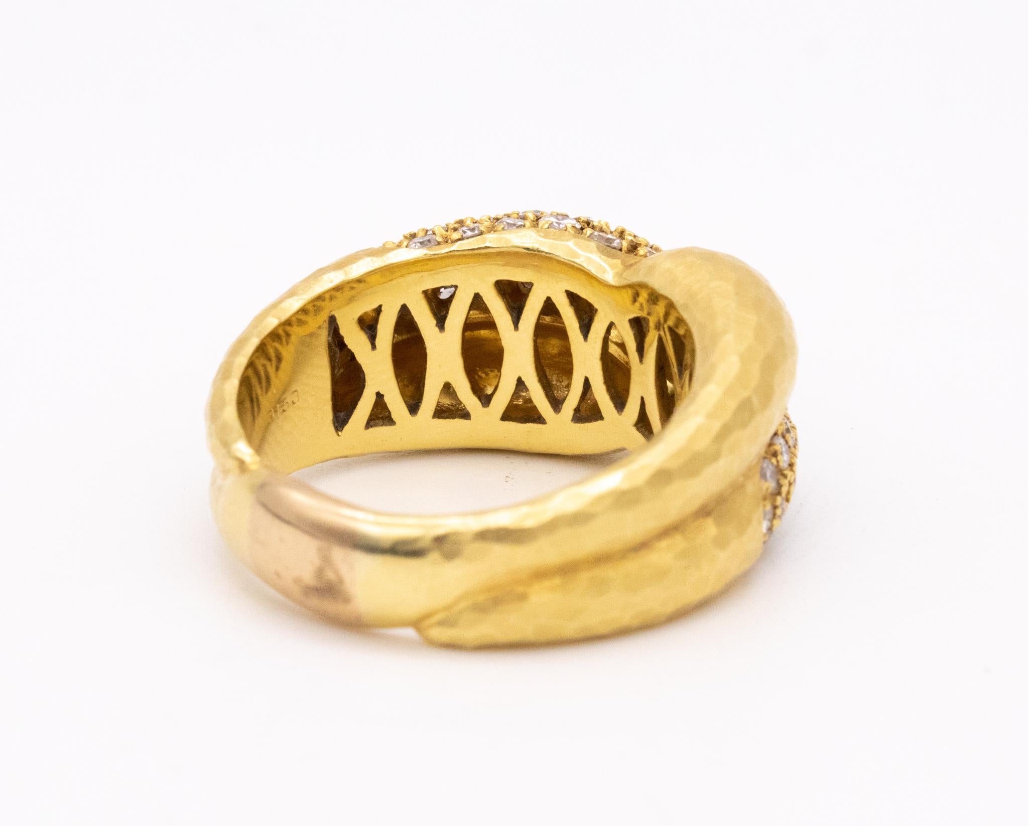 Women's or Men's Andrew Grima Rare Hammered Ring in 18Kt Yellow Gold with 1.50 Ctw in VS Diamonds