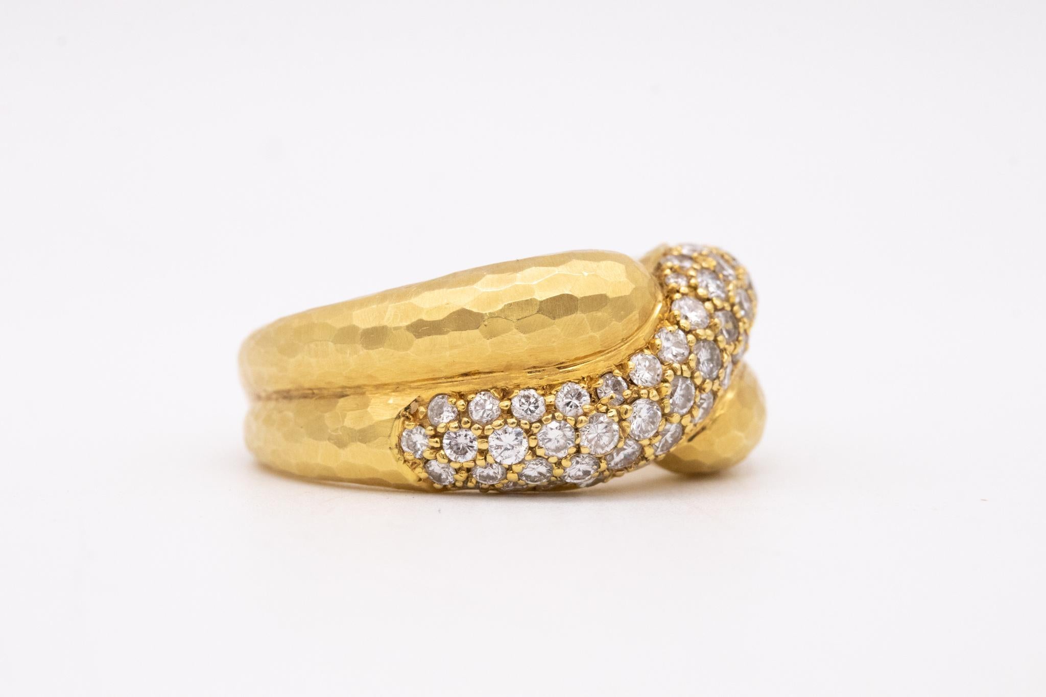 Andrew Grima Rare Hammered Ring in 18Kt Yellow Gold with 1.50 Ctw in VS Diamonds 1