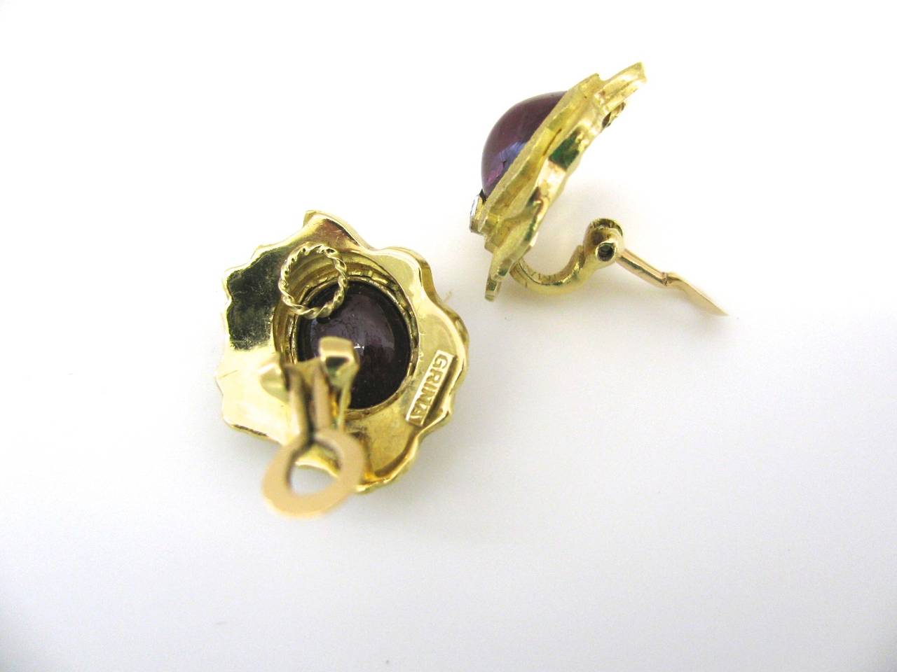 Artist Andrew Grima Ruby Diamond Gold Earrings, 1970