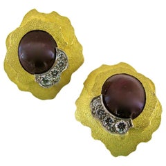 Andrew Grima Ruby Diamond Gold Earrings, 1970