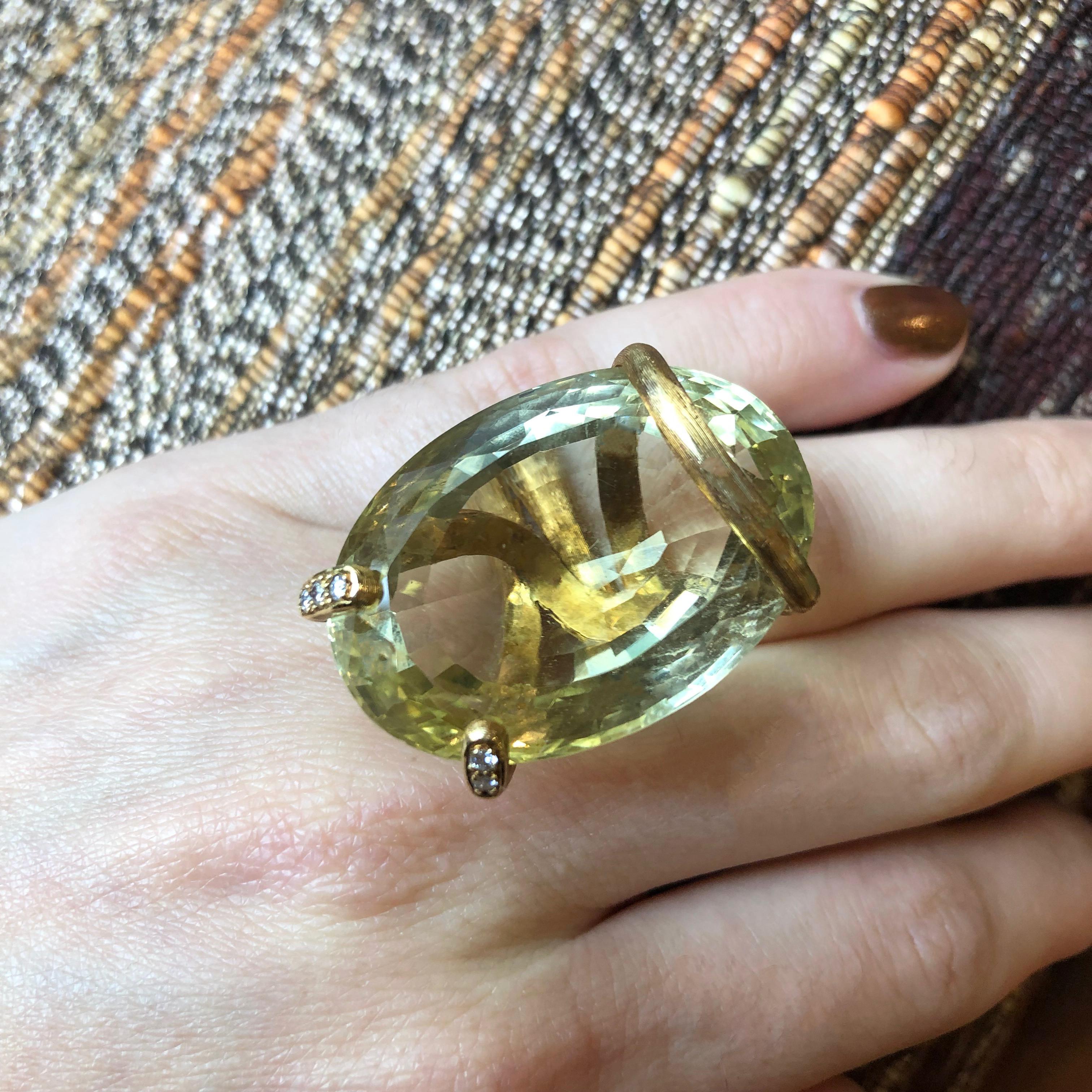 Andrew Grima Unique Citrine Diamond and 18 Karat Yellow Gold Cocktail Ring 1973 In Excellent Condition For Sale In New York, NY