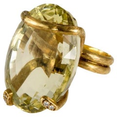 Vintage Andrew Grima Unique Citrine Diamond and 18 Karat Yellow Gold Cocktail Ring 1973