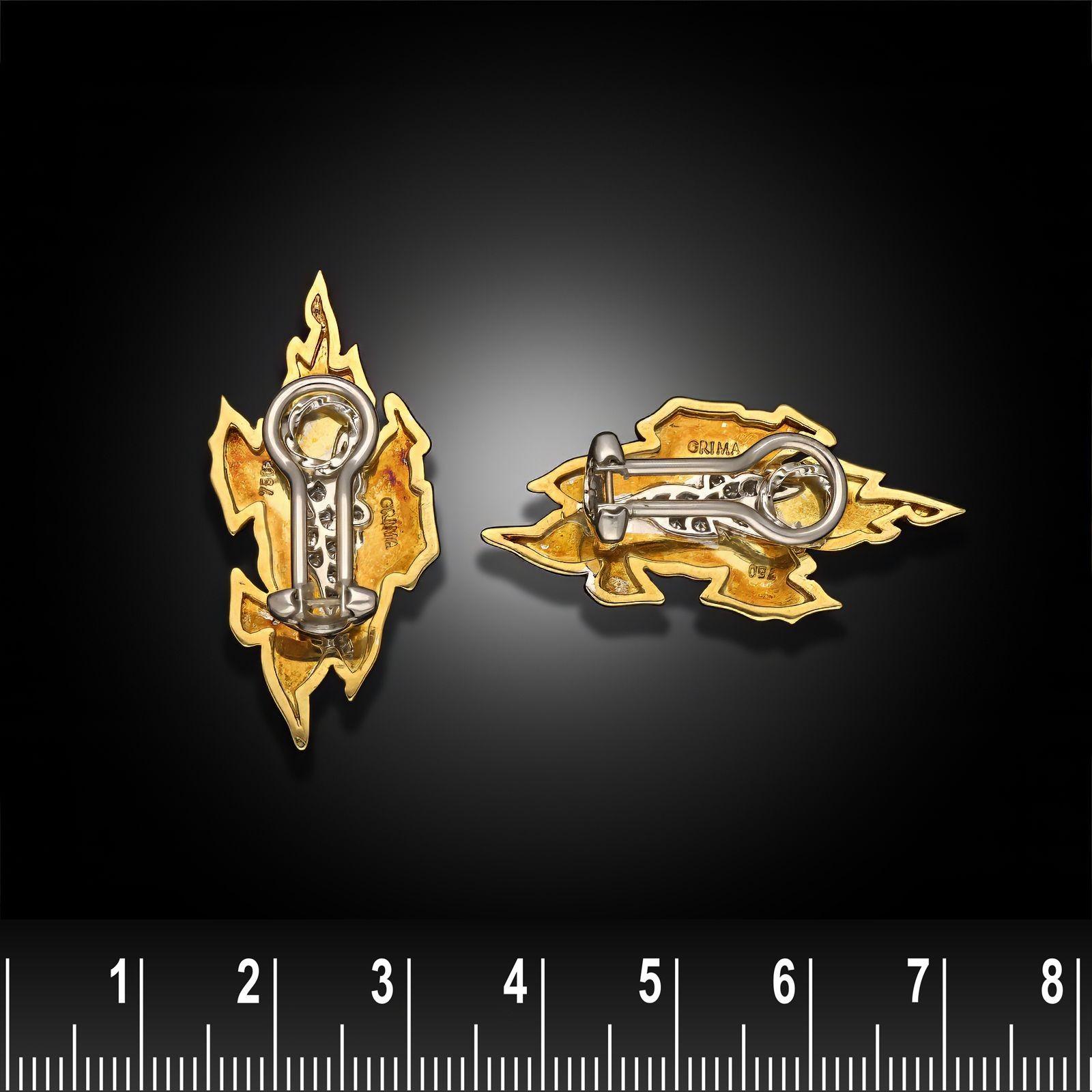 Women's or Men's Andrew Grima Vintage Textured Gold & Diamond Earrings circa 1980 For Sale