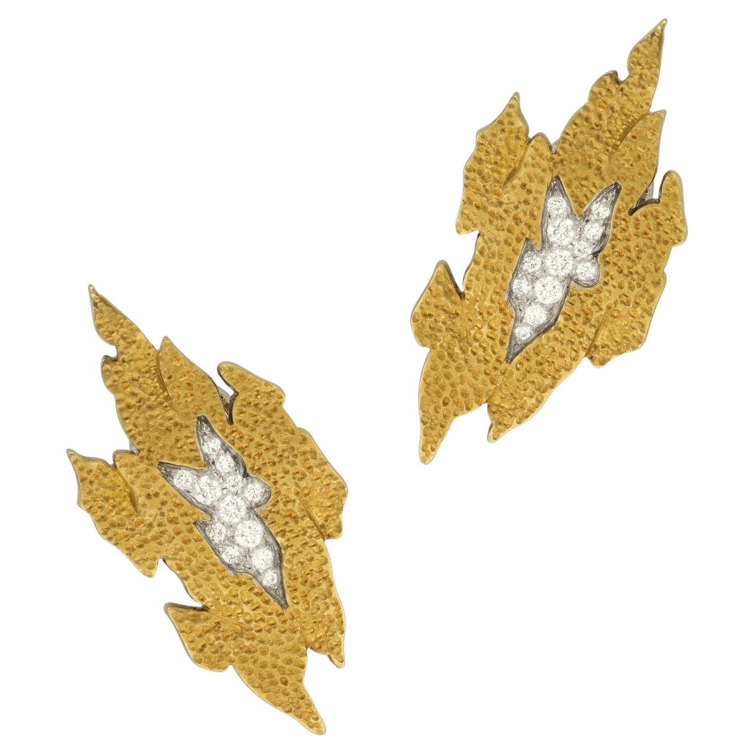 Andrew Grima Vintage Textured Gold & Diamond Earrings circa 1980