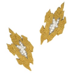Andrew Grima Vintage Textured Gold & Diamond Earrings circa 1980