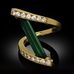 Andrew Grima Vintage Tourmaline & Diamond Crossover Ring, London 1972