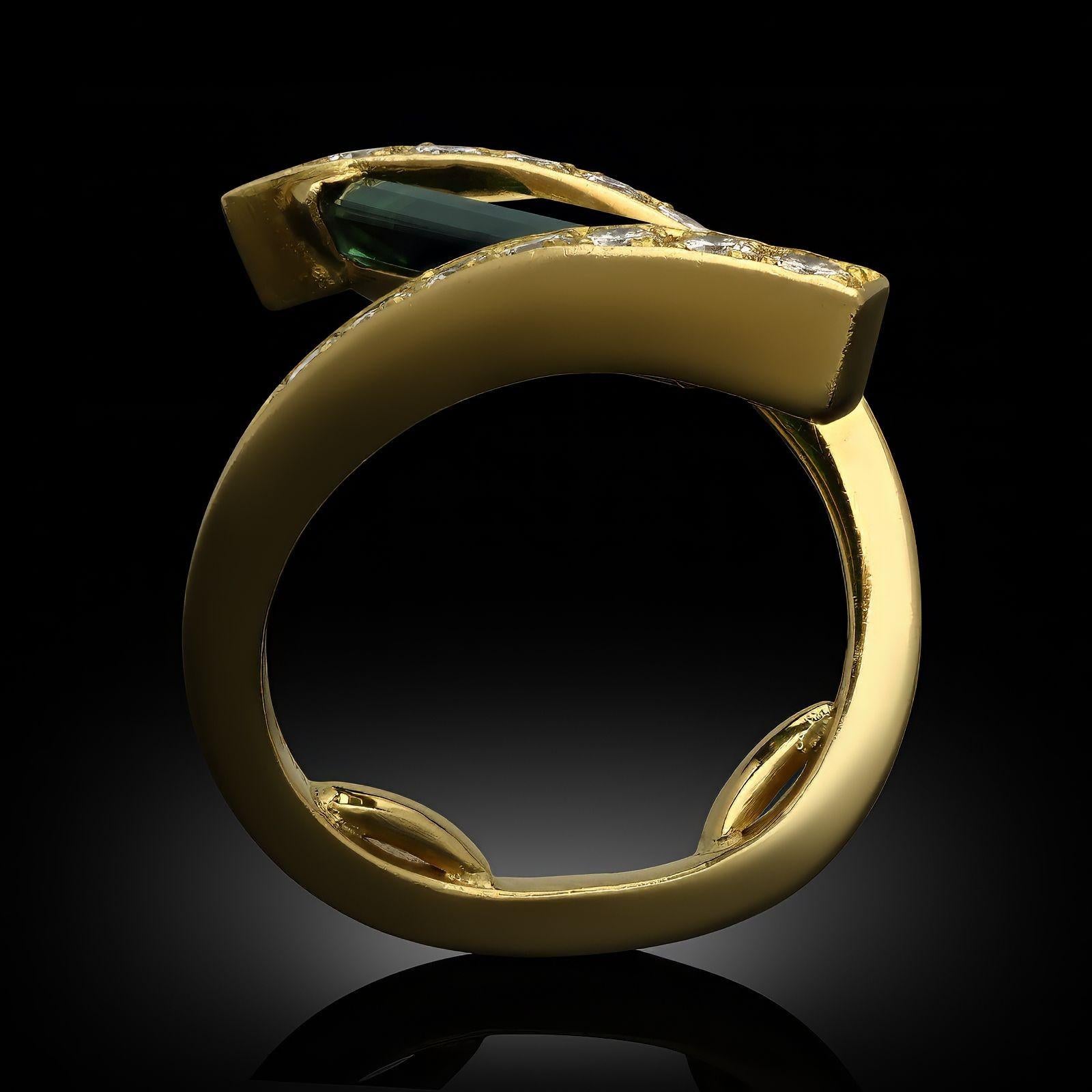 Andrew Grima Anillo cruzado vintage de turmalina y diamantes, Londres 1972 Corte brillante en venta