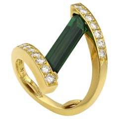 Andrew Grima Vintage Tourmaline & Diamond Crossover Ring, London 1972