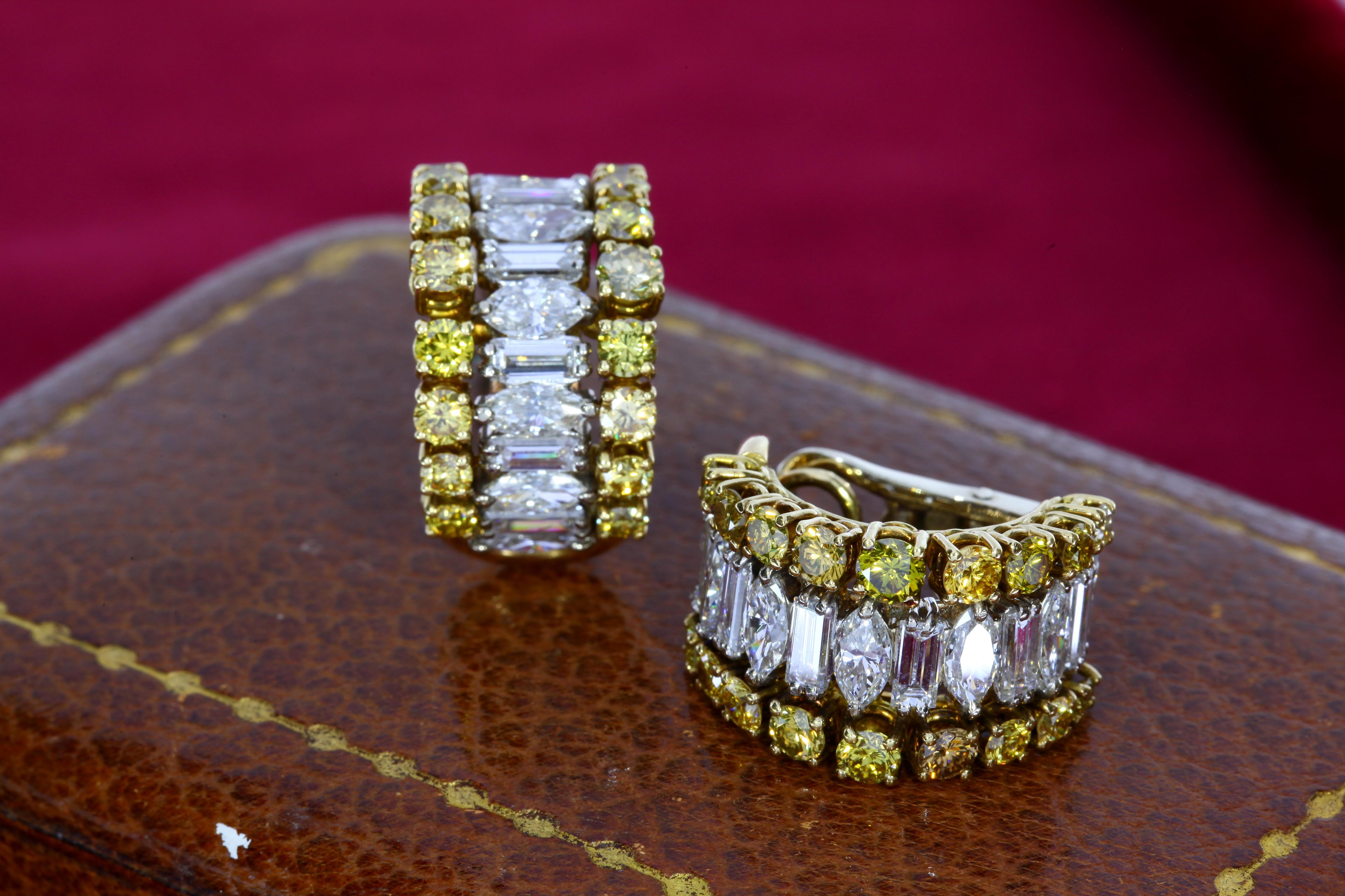 Andrew Grima White and Yellow Diamond Half-Hoop Earrings In Good Condition For Sale In New York, NY