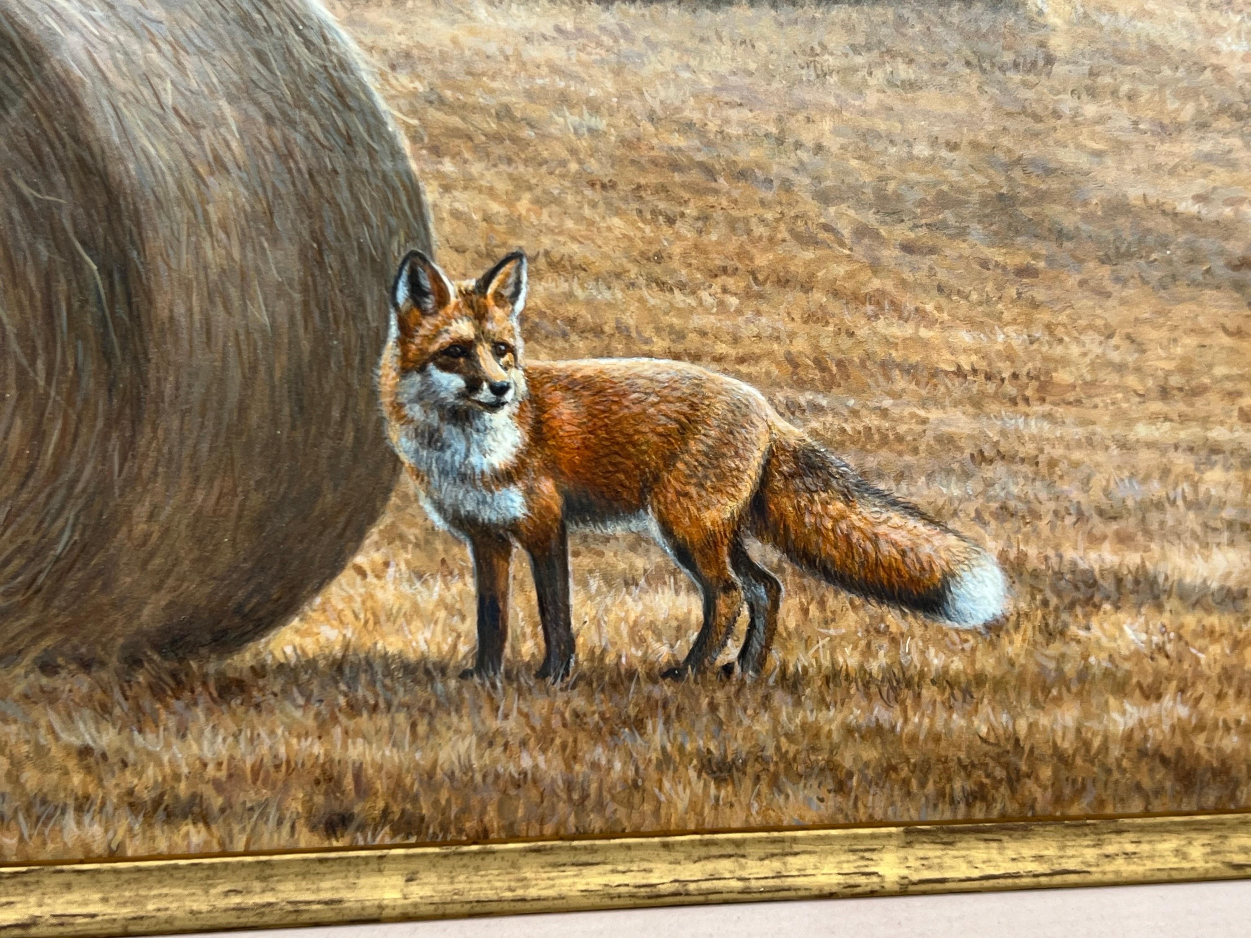 Fuchs inmitten von Heuballen an einem nebligen Morgen in einem Feld auf dem englischen Lande, vom britischen Künstler Andrew Hutchinson

Kunst misst 22 x 10 Zoll
Rahmen misst 31,5 x 20 Zoll

Das Gemälde zeigt eine ruhige ländliche Szene im