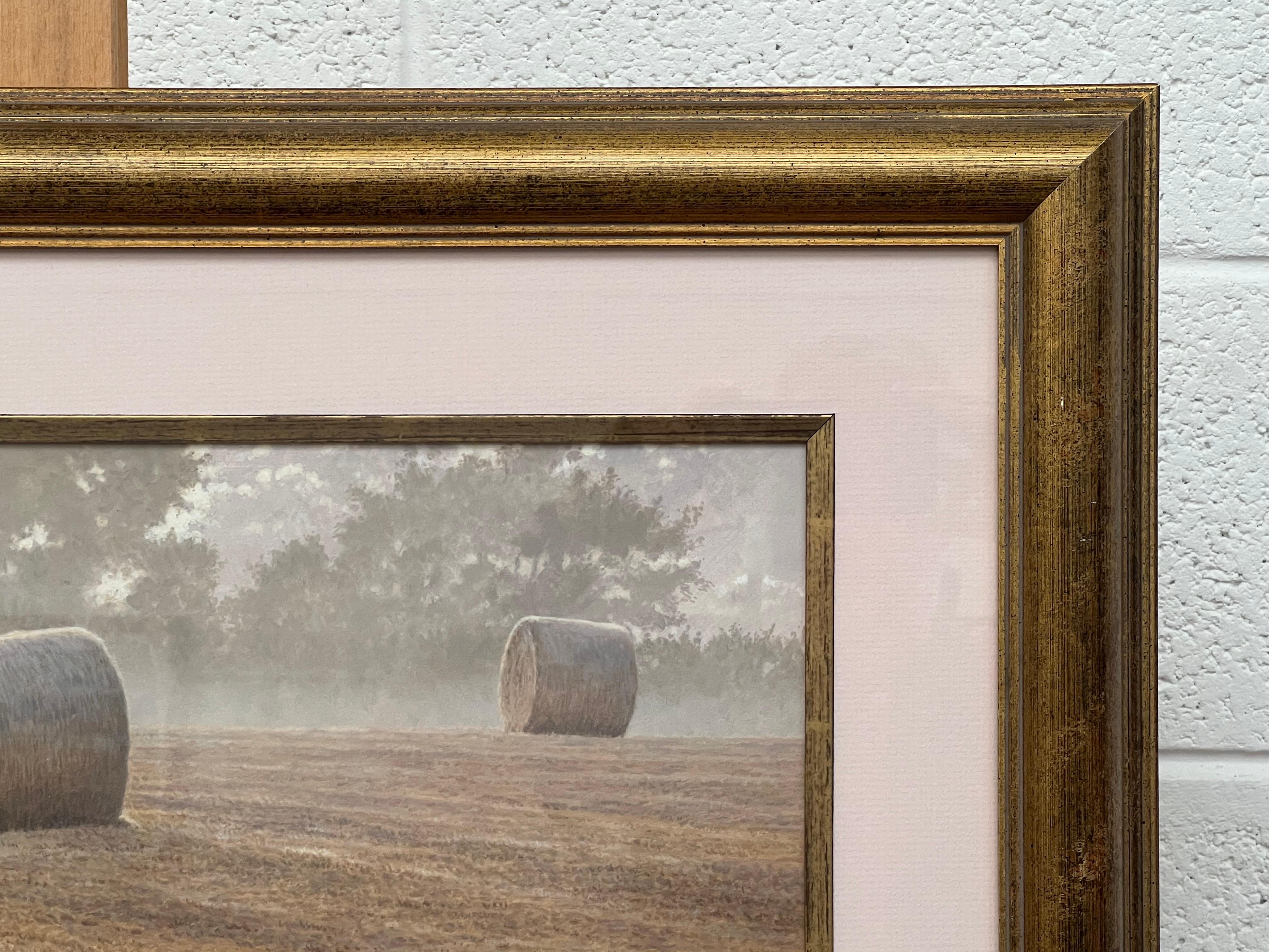 Fuchs inmitten der Hay Bales am Misty Morning in einem Feld in der englischen Landschaft im Angebot 4