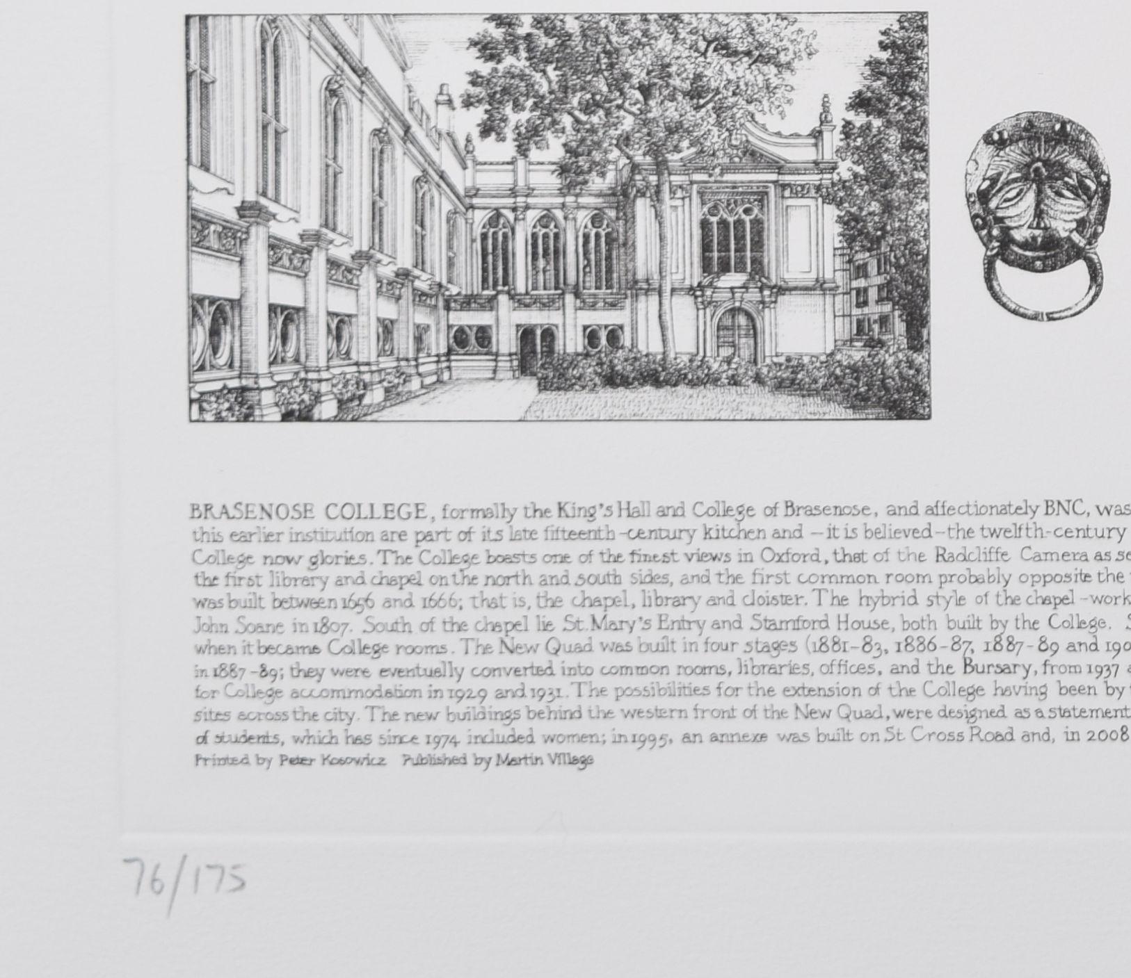 Brasenose College, Oxford Grabado de Andrew Ingamells en venta 4