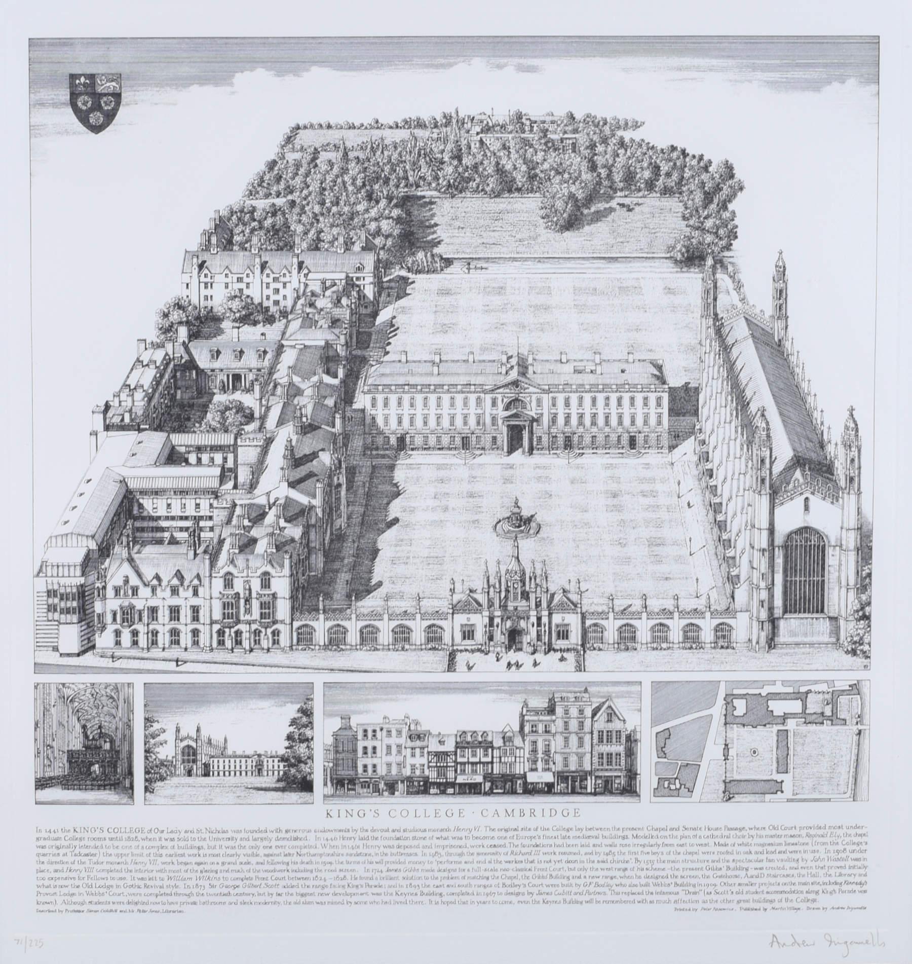 King's College, Cambridge etching by Andrew Ingamells