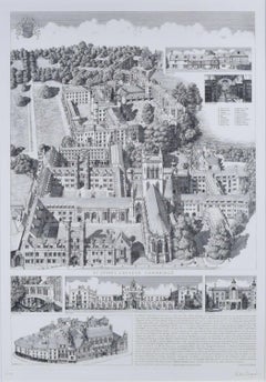 St John's College, Cambridge, engraving by Andrew Ingamells