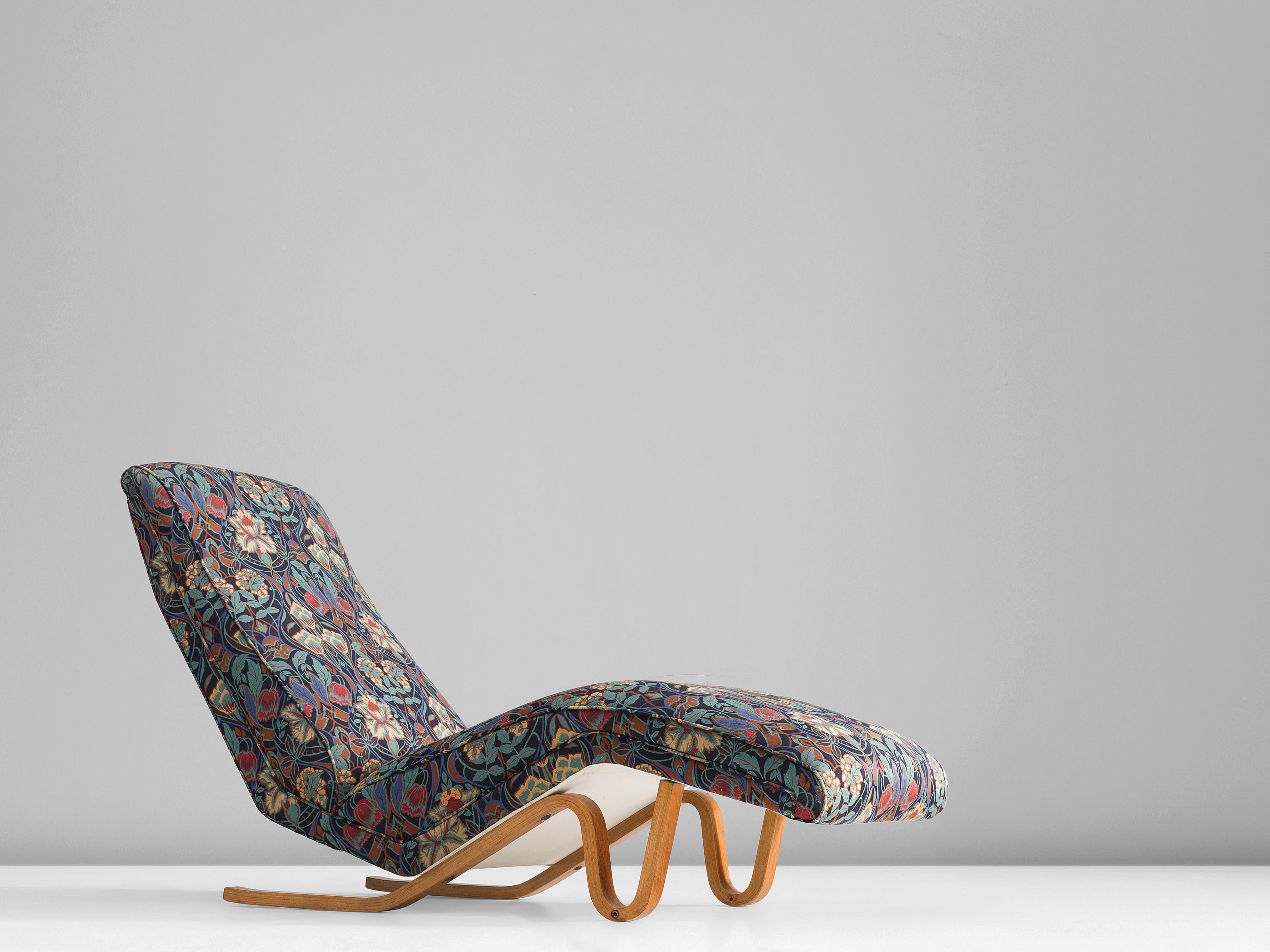 Mid-Century Modern Andrew J. Milne Chaise Lounge in Beech and Floral Fabric