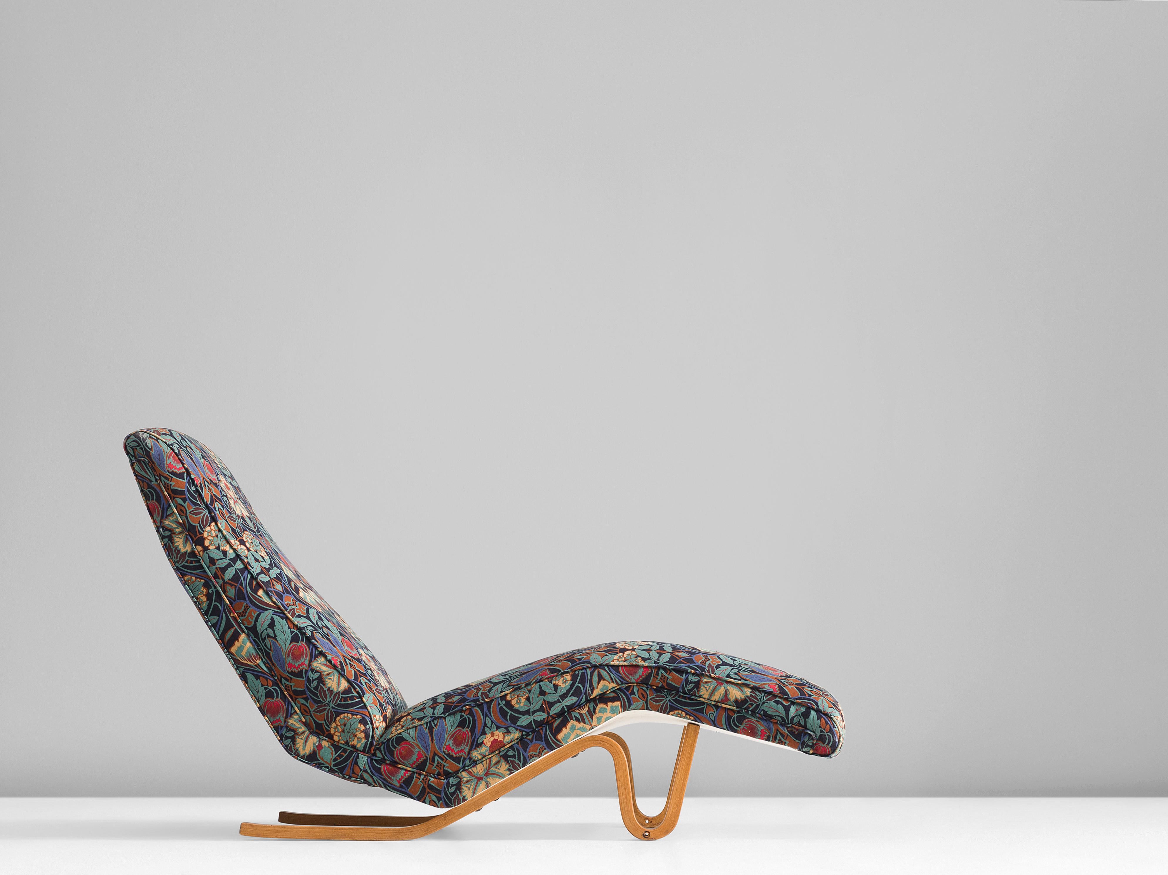 Andrew J. Milne Chaise Lounge in Beech and Floral Fabric 1
