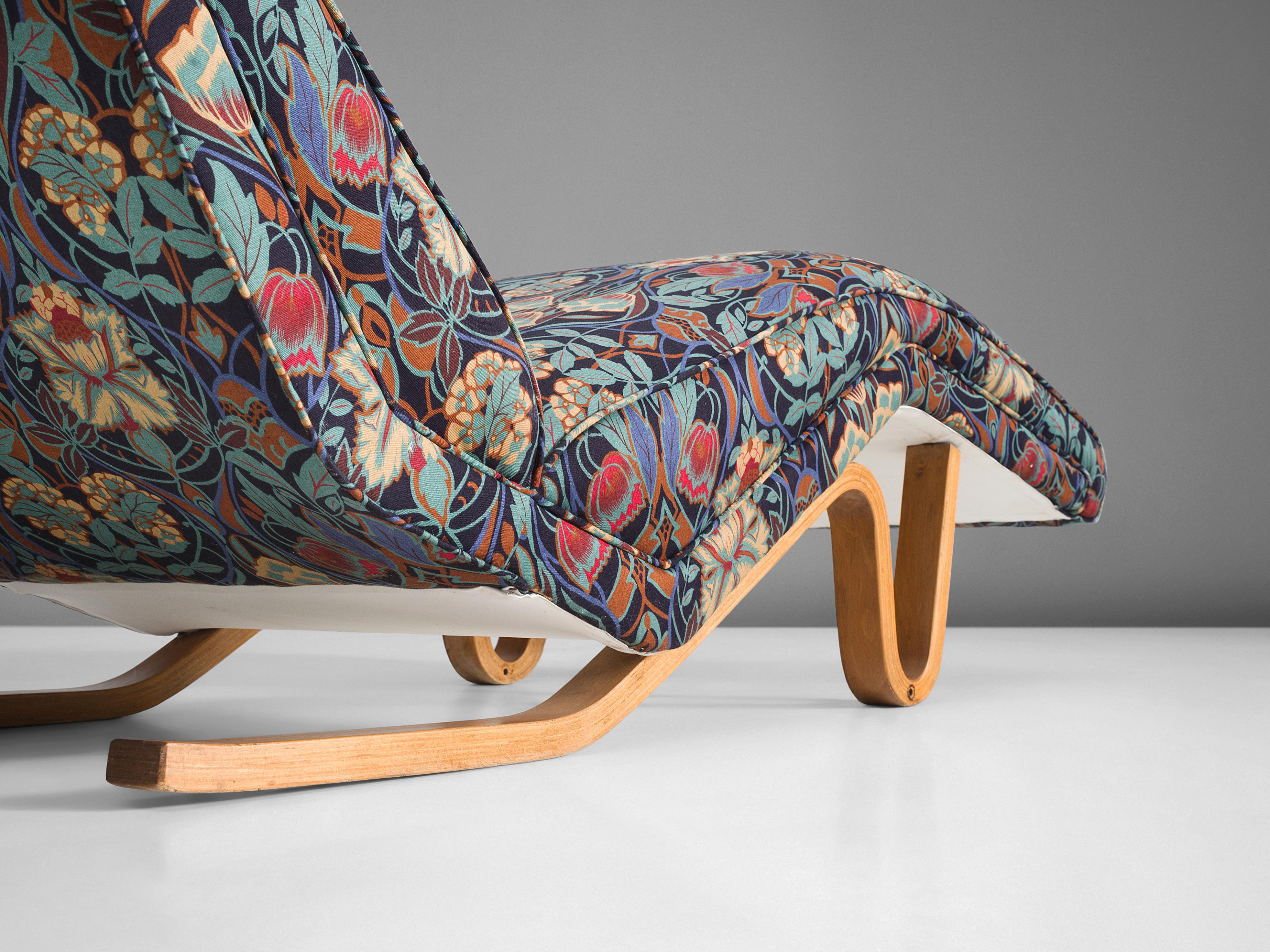 Mid-Century Modern Andrew J. Milne Chaise Lounge in Beech and Floral Fabric