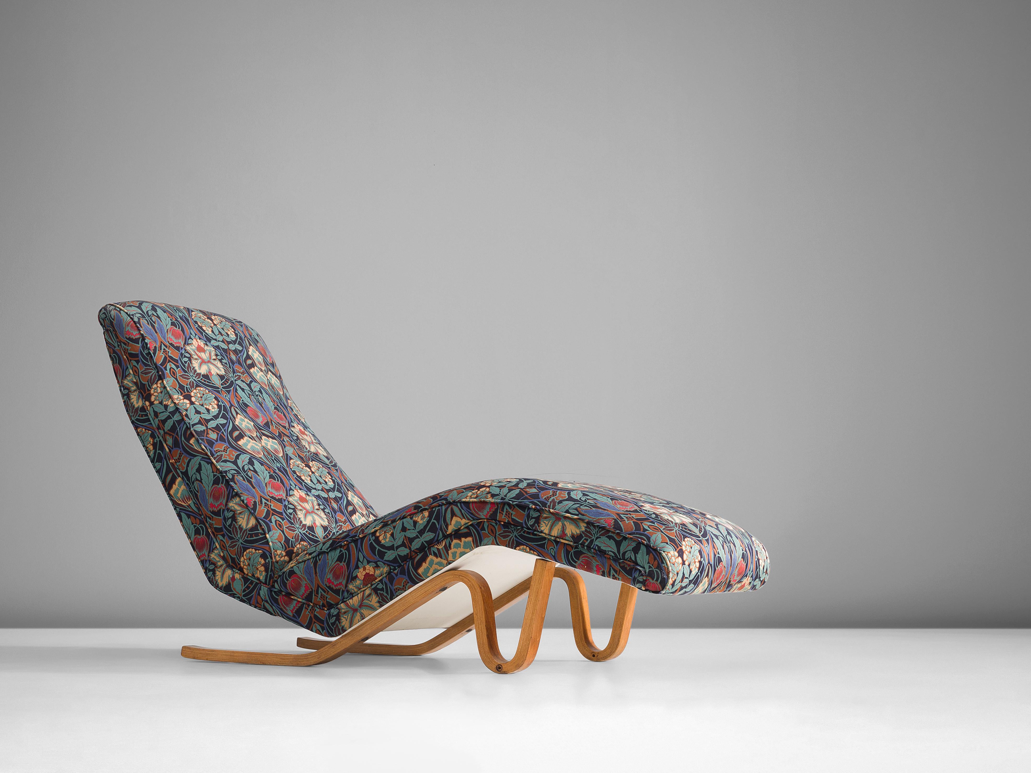 British Andrew J. Milne Chaise Lounge in Beech and Floral Fabric